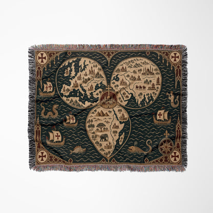 CalmNestStyle Mappa Mundi I Crowned Jerusalem jacquard woven blanket