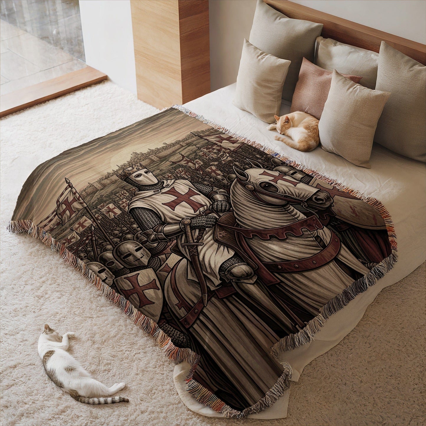 Medieval Knights and Horse Epic Scene Throw Blanket