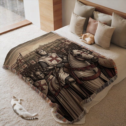 Medieval Knights and Horse Epic Scene Throw Blanket