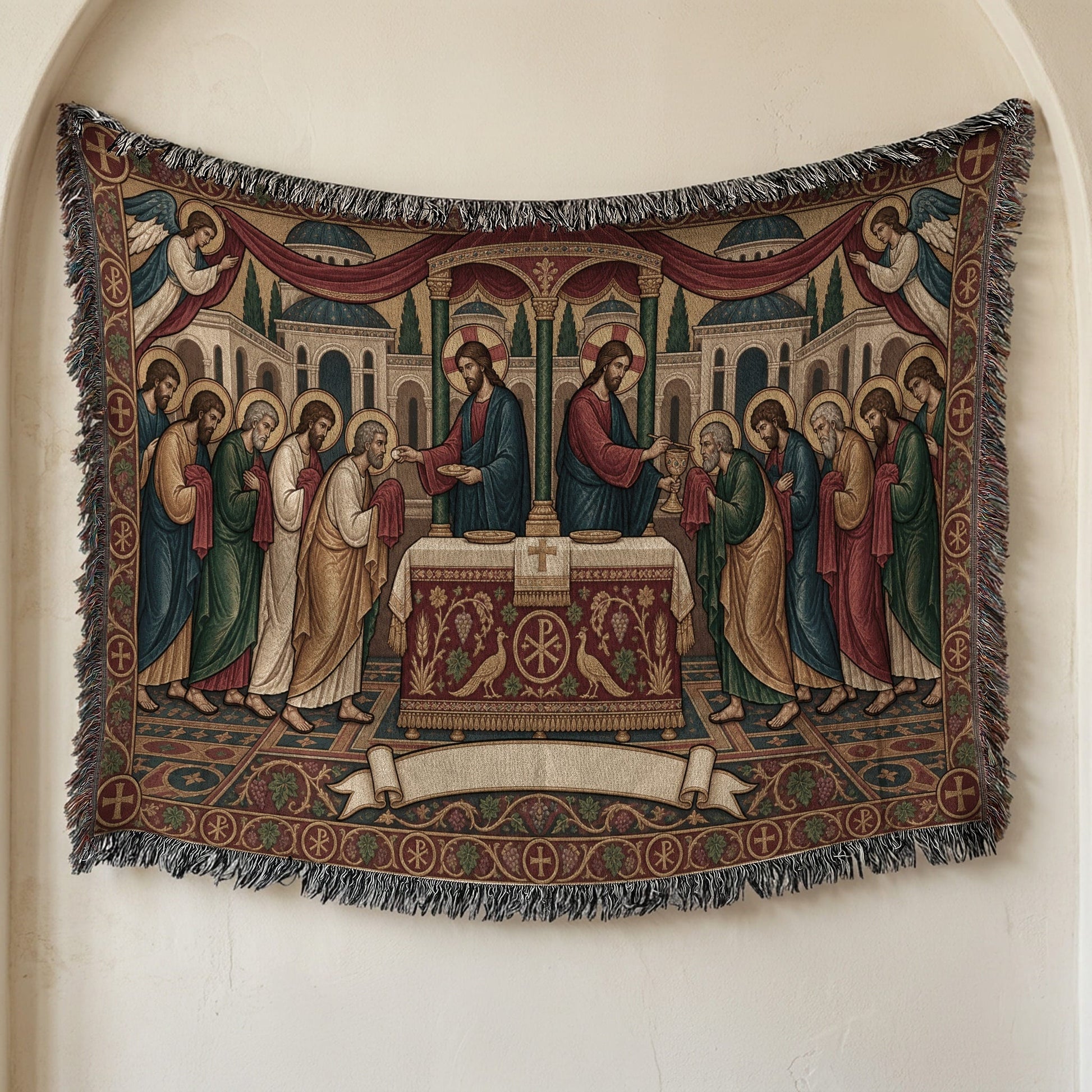 MyDesigns Personalized Orthodox Communion Tapestry - Byzantine Angels jacquard woven blanket