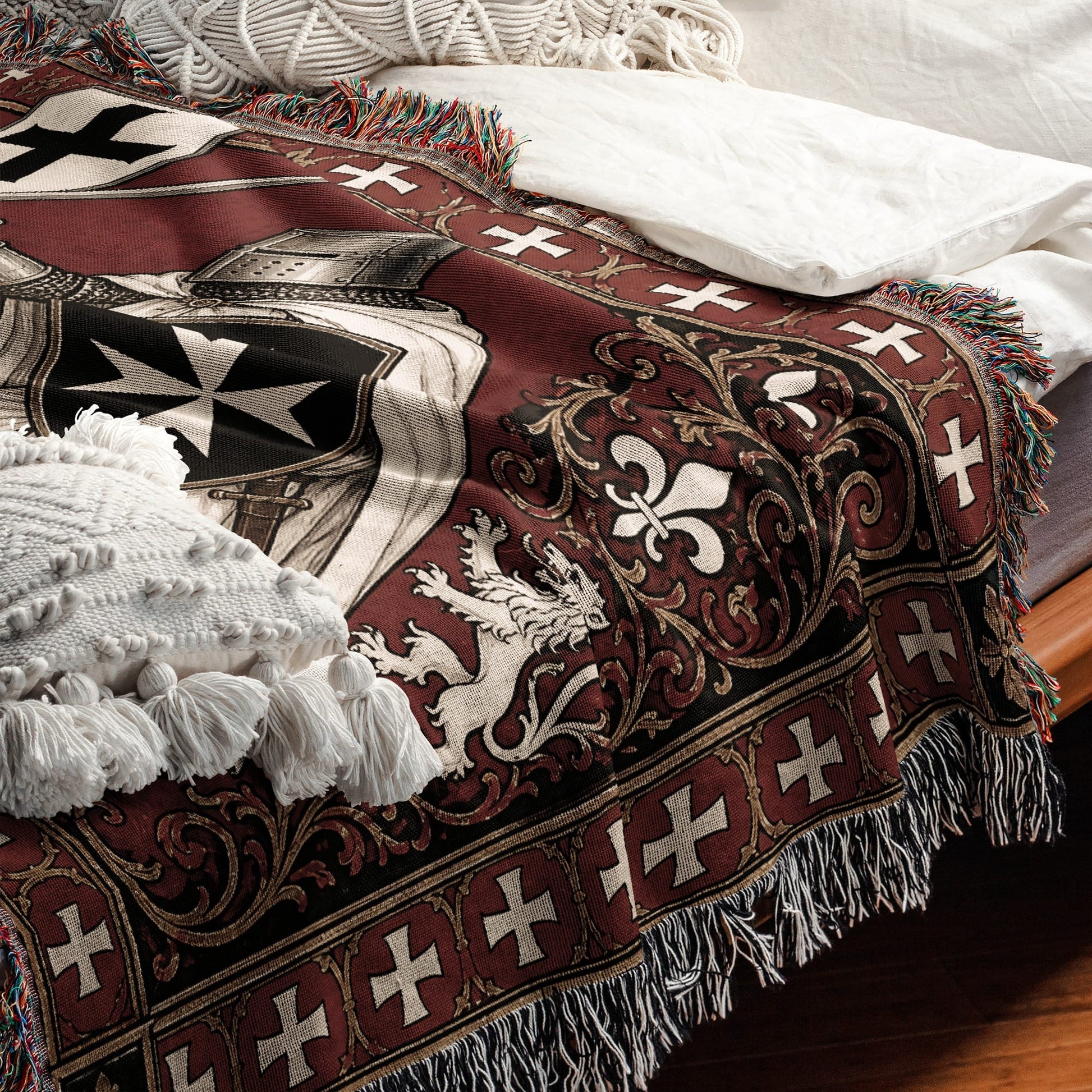 MyDesigns Knight Duel Tapestry Blanket – Knights Templar vs Hospitaller Sword Fight Woven Throw jacquard woven blanket
