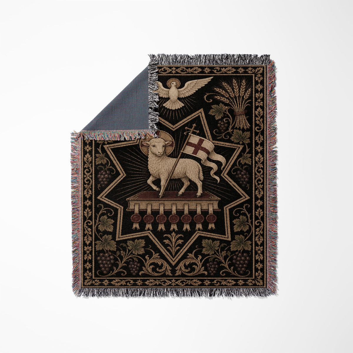 CalmNestStyle Sacred Lamb & Dove Woven Blanket jacquard woven blanket