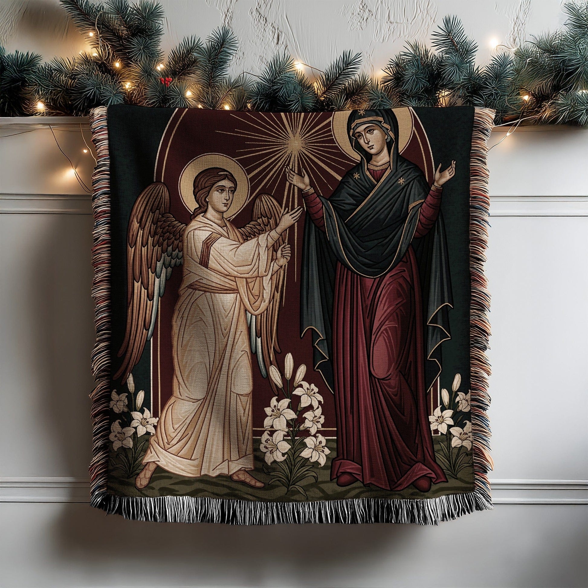 Christmas Religious Tapestry with Lights Wall Art Decor