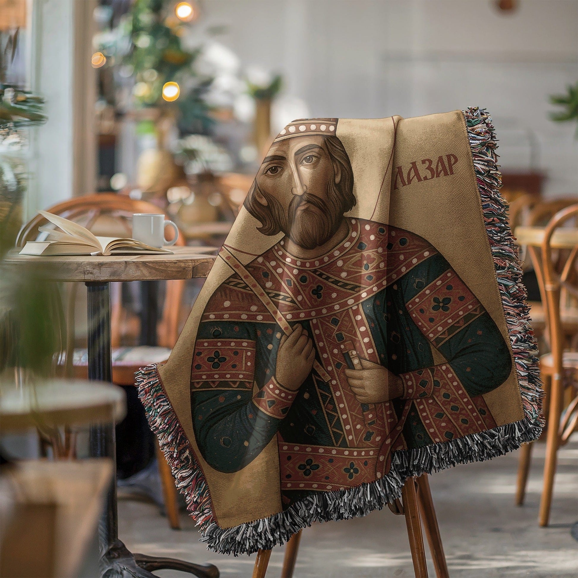 Medieval-Art King Portrait Woven Throw Blanket