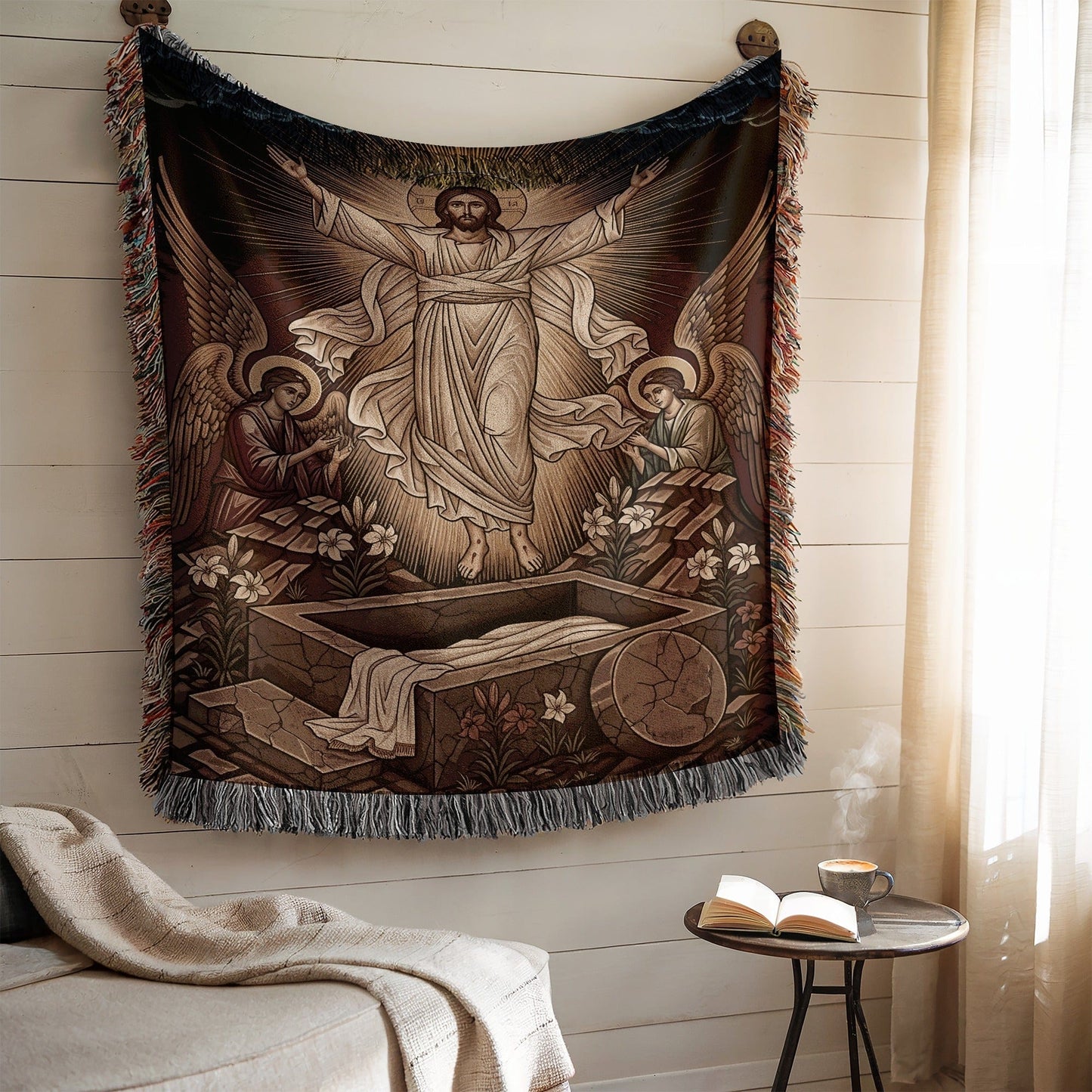 Jesus Resurrection With Angels Tapestry Wall Hanging Decor