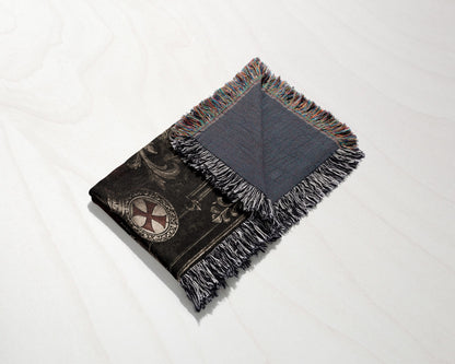 MyDesigns Medieval Wall Hanging – Deus Vult Crossed Swords Woven Blanket, Grey Frame jacquard woven blanket