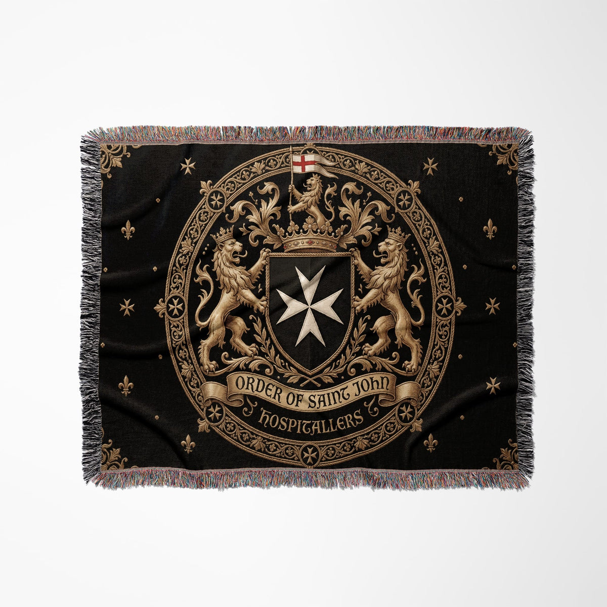 CalmNestStyle Order of Saint John Medallion Crest Red Cross Flag Woven Blanket jacquard woven blanket
