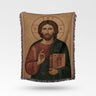 Icon of Jesus Christ Holding The Bible Art Orthodox Woven Blanket