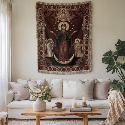 Virgin Mary and Saints Religious Tapestry Wall Hanging