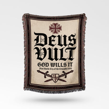 Cream blanket with "Deus Vult" and Crusader imagery.