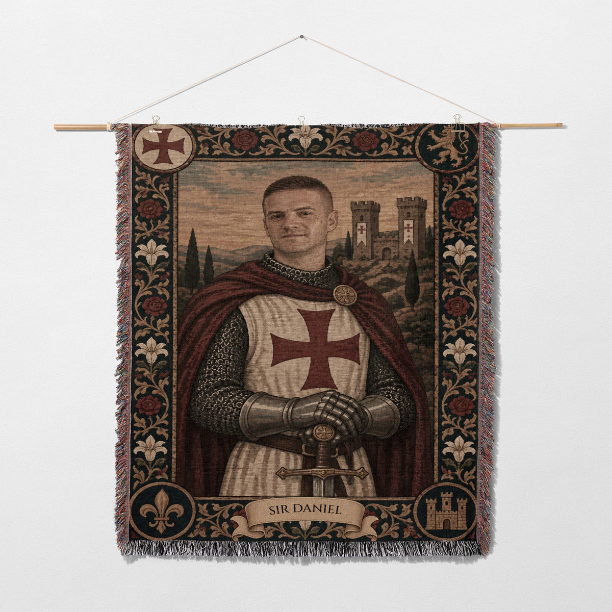 MyDesigns The Templar's Vow I Your Knight Portrait jacquard woven blanket