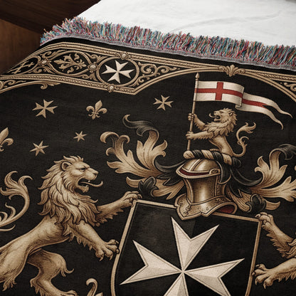 CalmNestStyle Order of Saint John Lions Crest Red Cross Banner Woven Blanket jacquard woven blanket