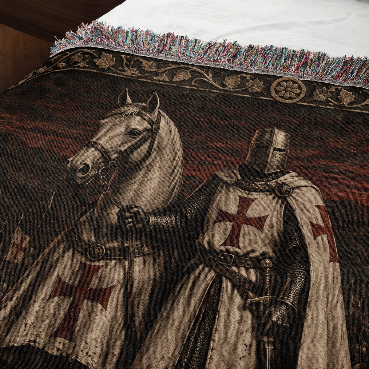 MyDesigns Templar and Warhorse at Dusk jacquard woven blanket