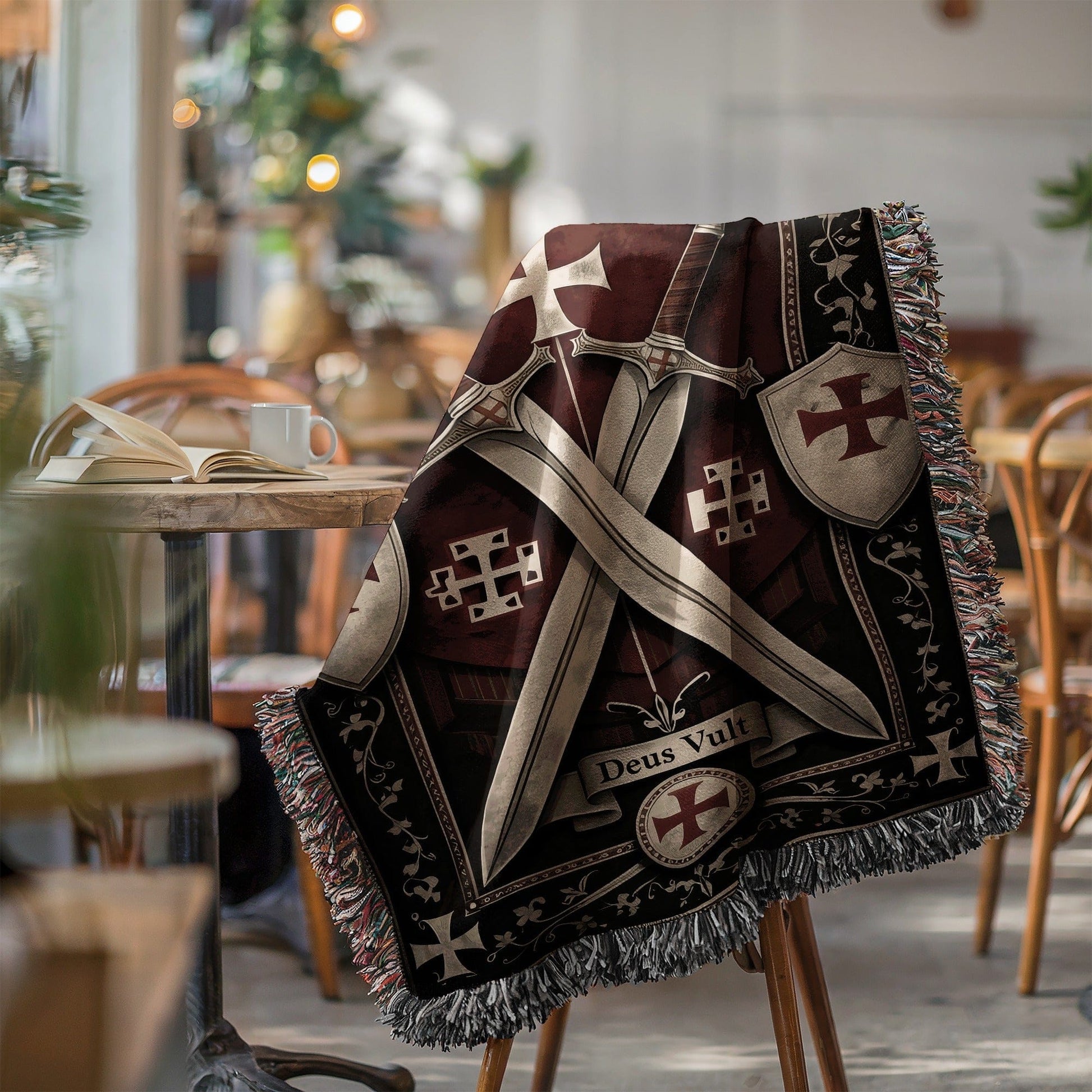 Deus Vult Medieval Knight Sword and Shield Blanket