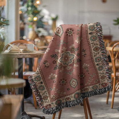 Elegant Floral Vintage Design Fringe Accent Blanket