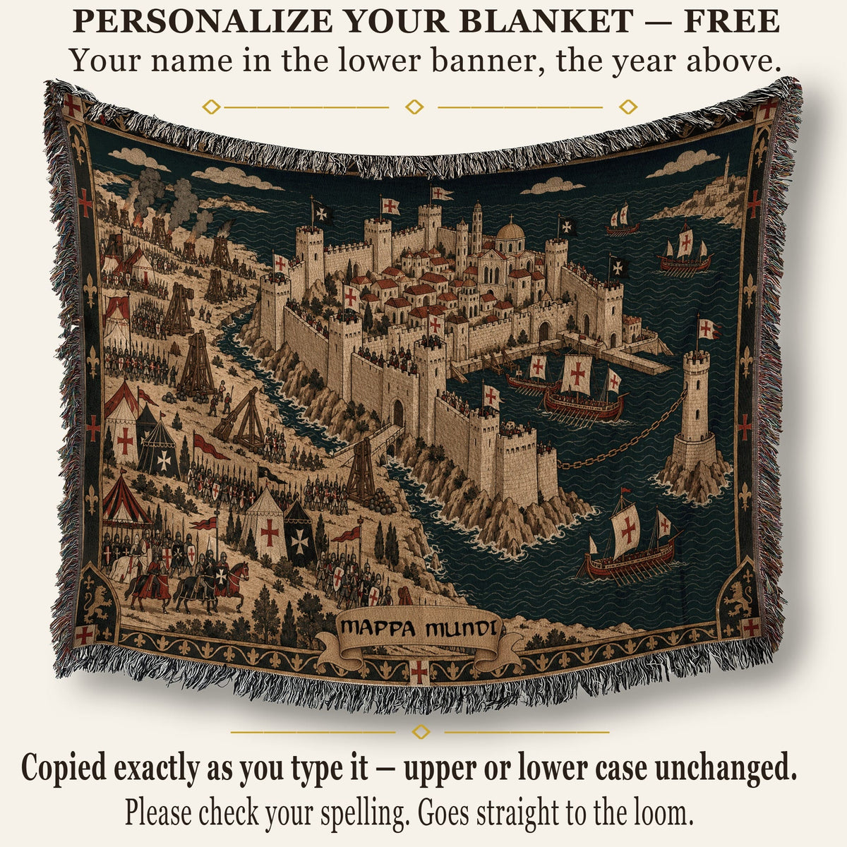 CalmNestStyle Crusader Harbor Siege I Ships at the Chain Tower jacquard woven blanket