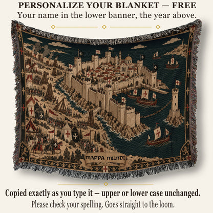 CalmNestStyle Crusader Harbor Siege I Ships at the Chain Tower jacquard woven blanket
