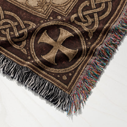 MyDesigns Medieval Tapestry Woven Throw – Non Nobis Domine Sed Nomini Tuo Blanket, Ivory Parchment jacquard woven blanket