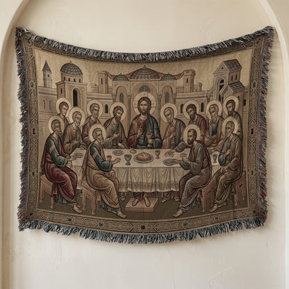MyDesigns Cream Gold Last Supper Landscape Tapestry - Byzantine Icon jacquard woven blanket