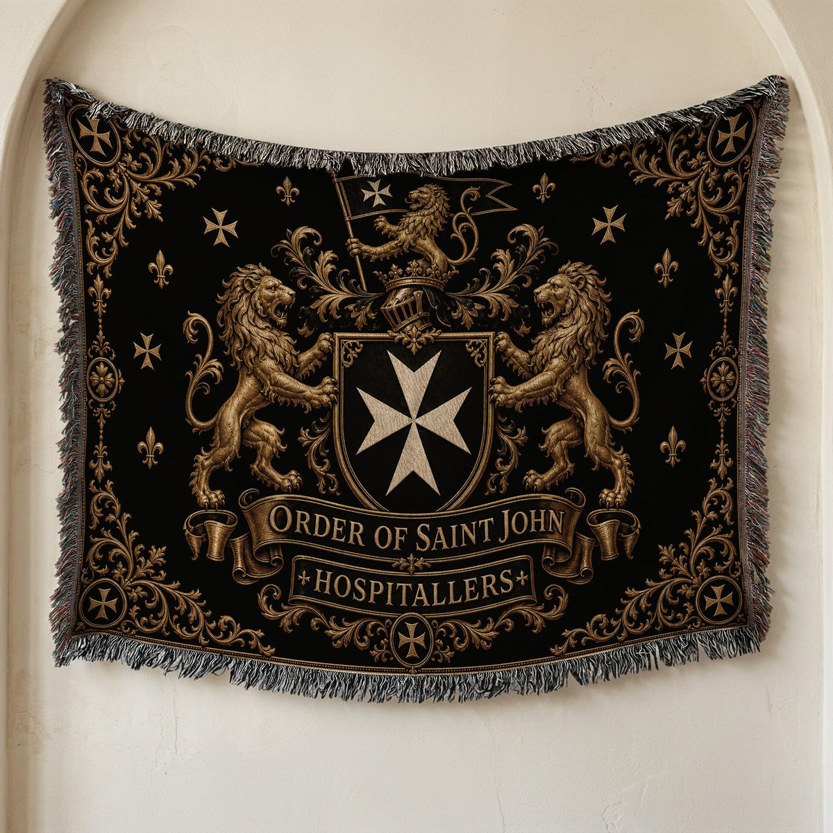 CalmNestStyle Order of Saint John Hospitallers Gold Banner Crest Woven Blanket jacquard woven blanket