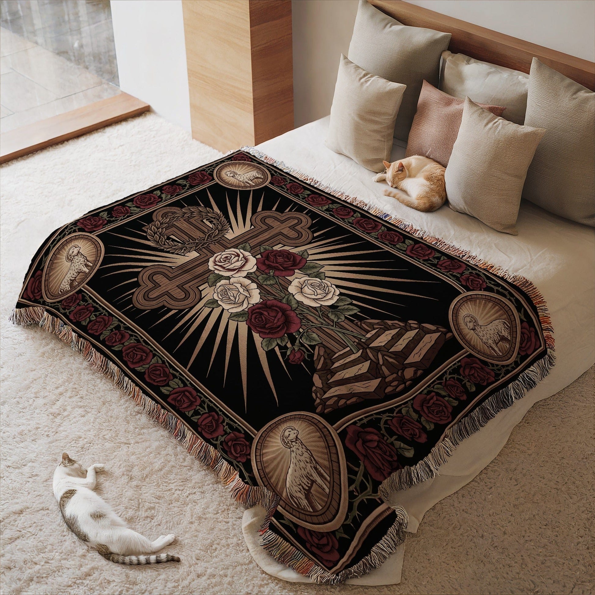 Religious Icons and Roses Woven Blanket product