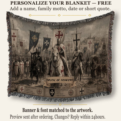 MyDesigns Medieval Tapestry Blanket – Military Orders March Woven Throw, Templar Hospitaller Teutonic Banners jacquard woven blanket