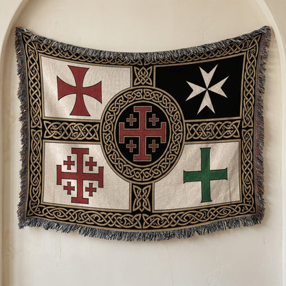 MyDesigns Medieval Tapestry Woven Throw – Saint Lazarus Green Cross & Crusader Orders Blanket jacquard woven blanket
