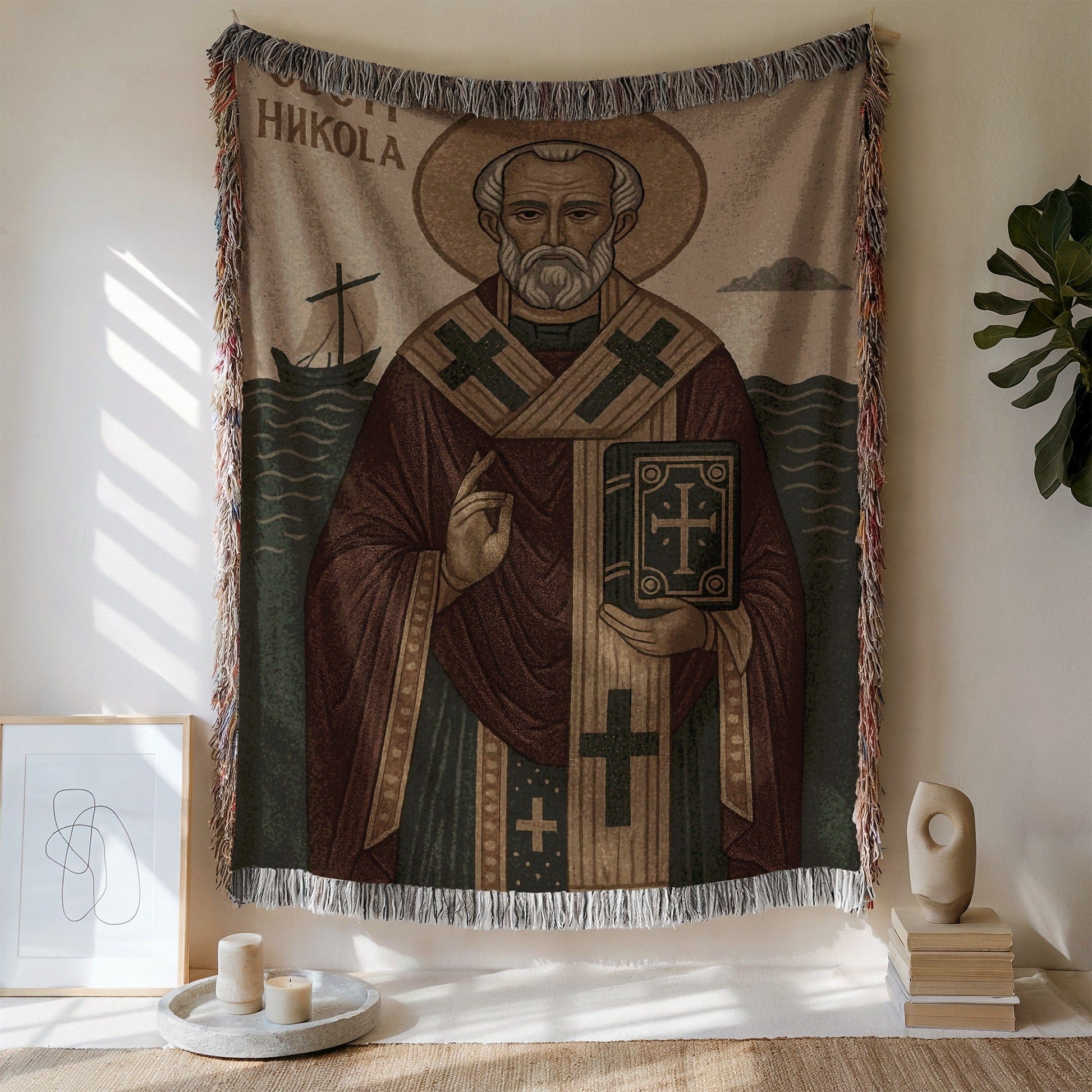 Saint Nicholas Woven Tapestry Wall Hanging Artwork