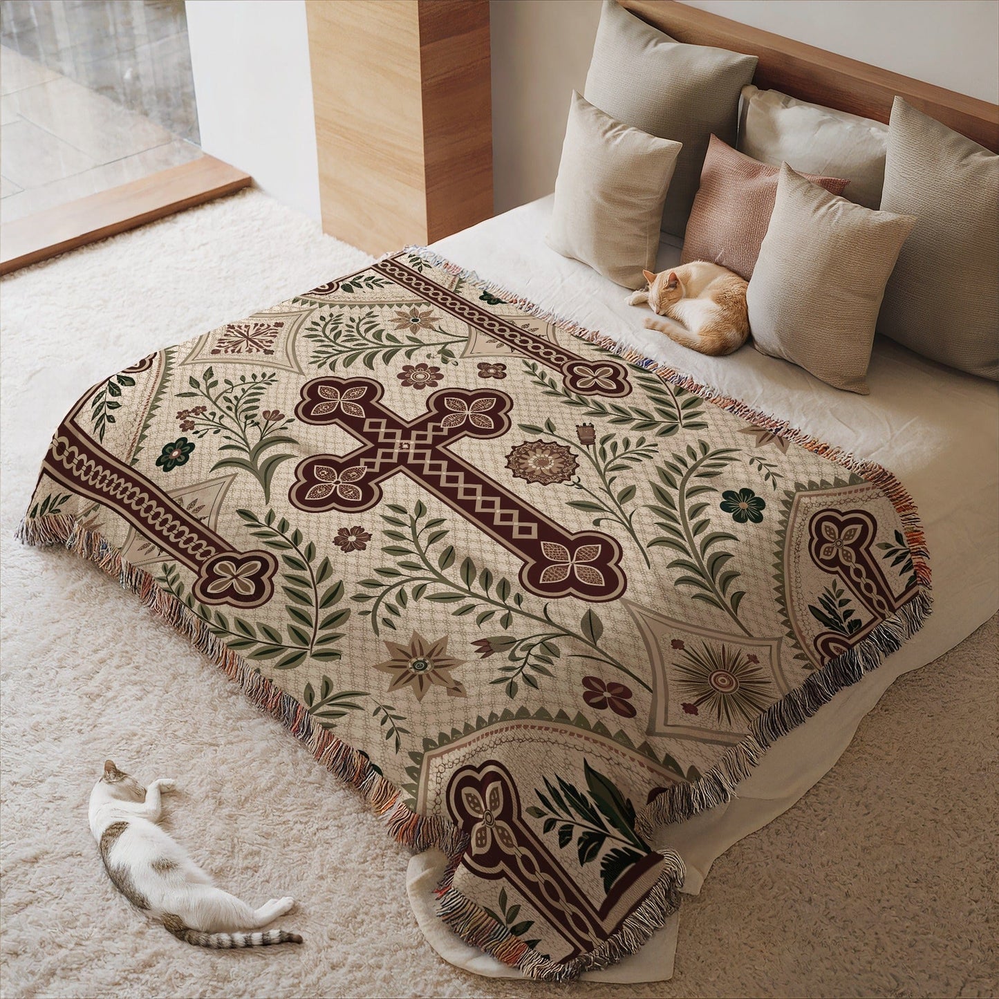 Floral Geometric Pattern Woven Blanket