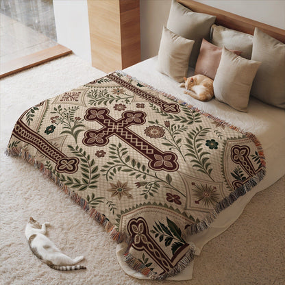 Floral Geometric Pattern Woven Blanket