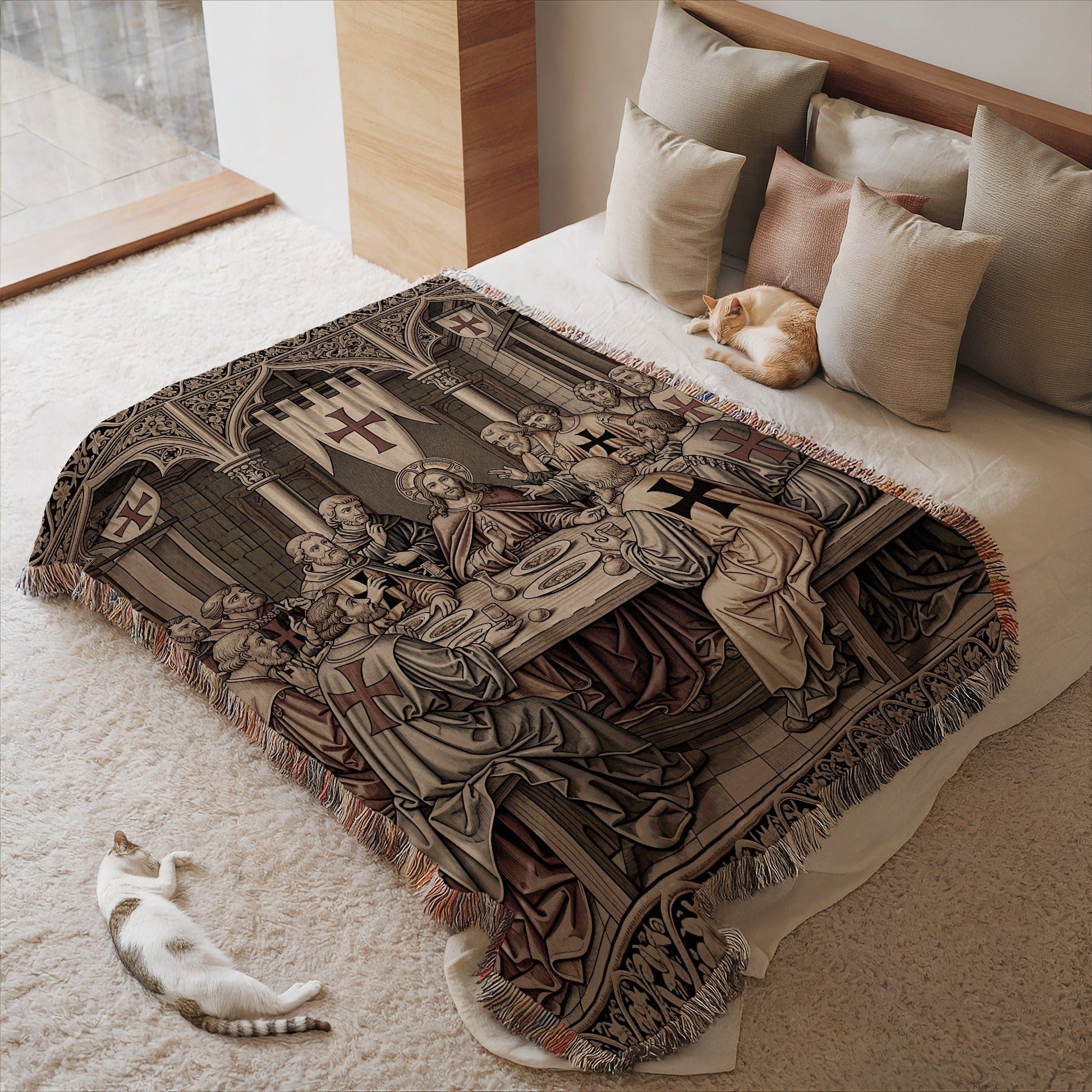 Medieval Tapestry Art Blanket with Religious Scene