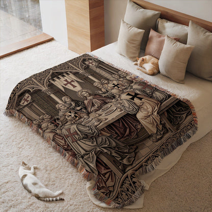 Medieval Tapestry Art Blanket with Religious Scene