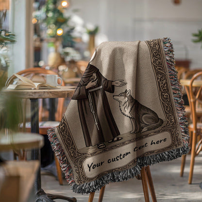 Personalized blanket with custom text and wolf design