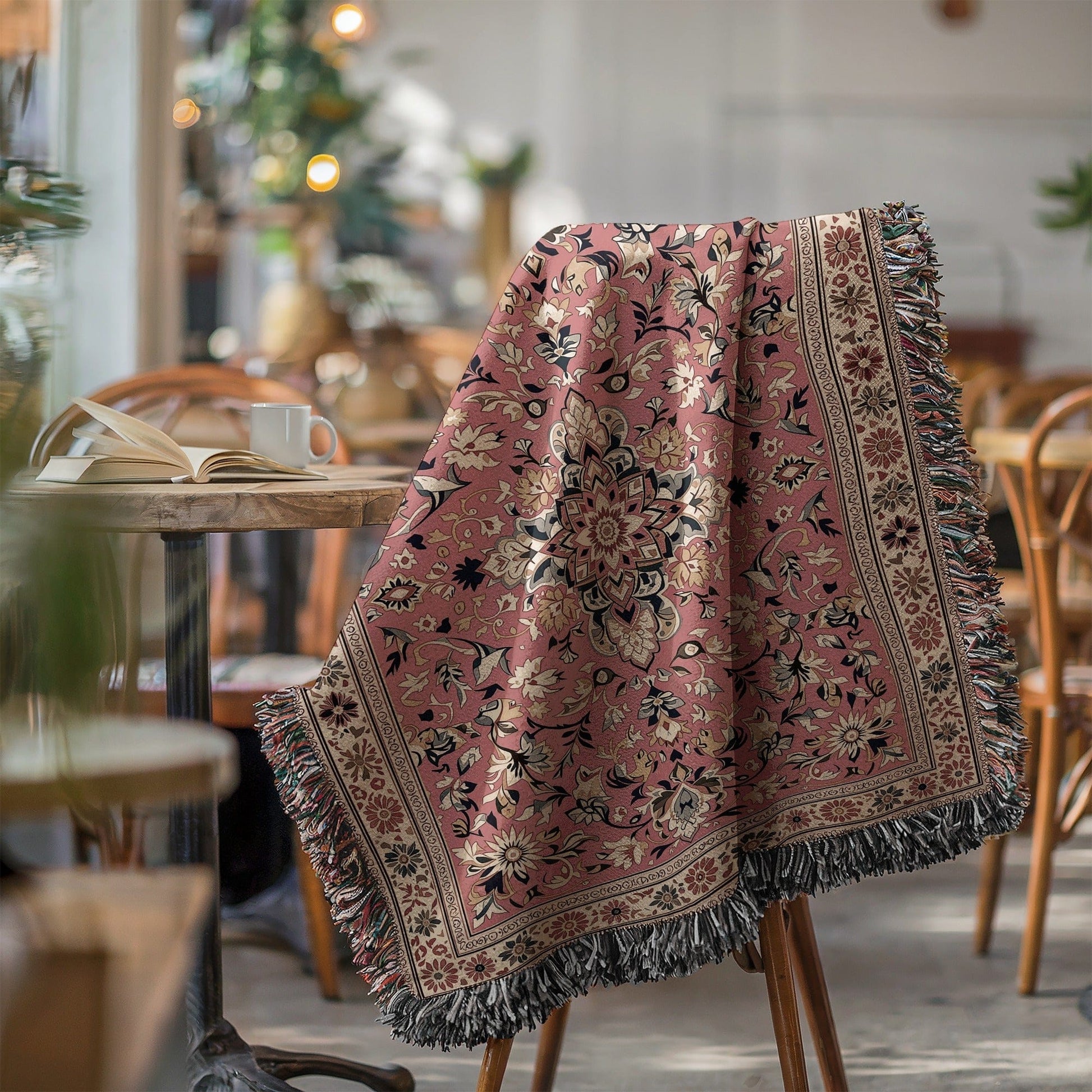 Elegant Pink Floral Pattern Blanket for Cozy Ambience