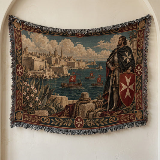 CalmNestStyle Hospitaller Knight Guarding the Harbor of Malta Woven Blanket jacquard woven blanket