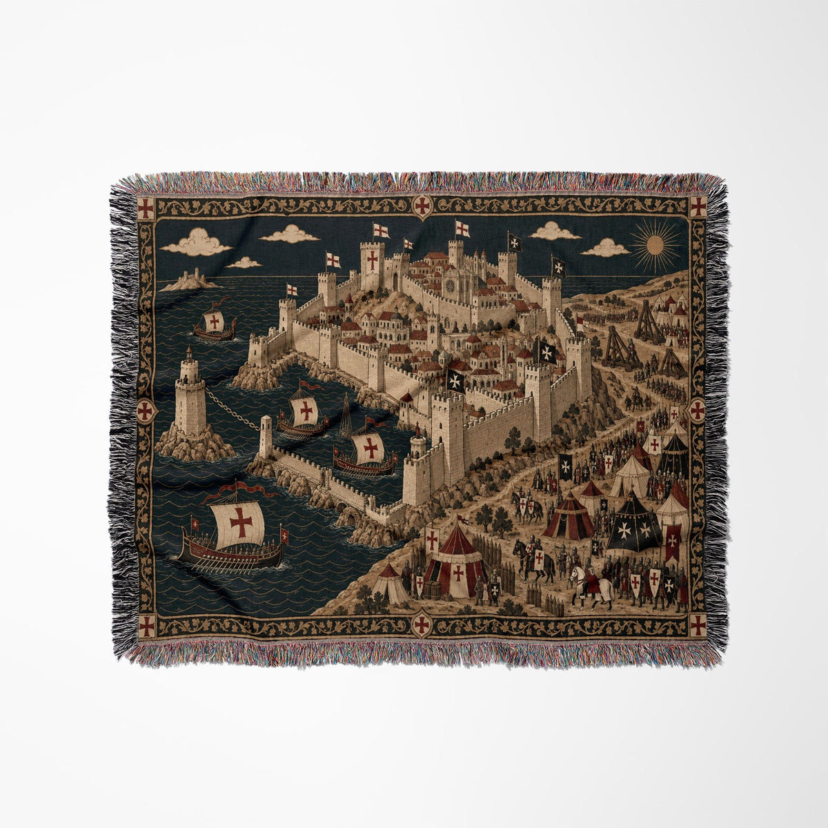 CalmNestStyle Crusader Harbor Siege I Camp Before the Walls jacquard woven blanket
