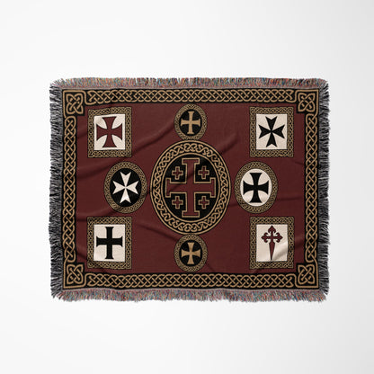 MyDesigns Military Orders Tapestry – Gold Jerusalem Cross Medallion Woven Blanket jacquard woven blanket