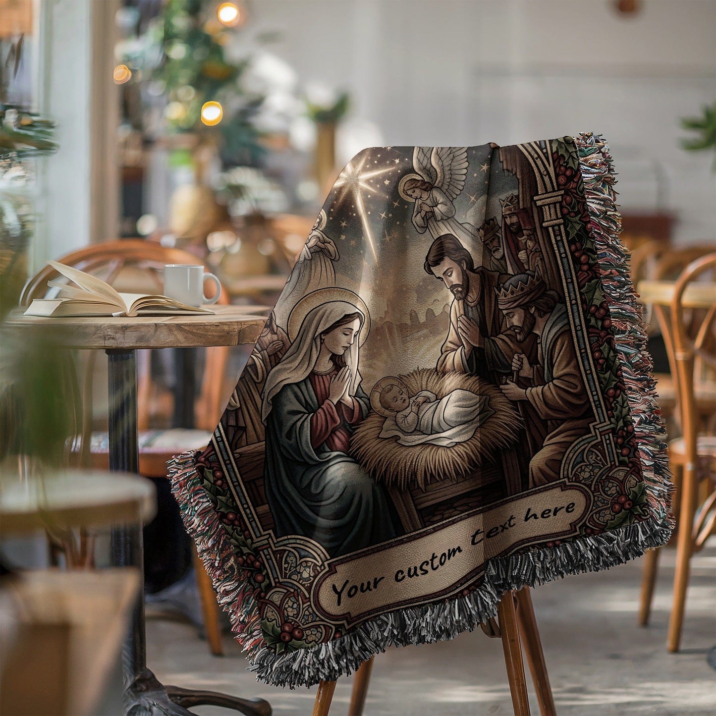 Nativity Scene Custom Text Personalized Blanket