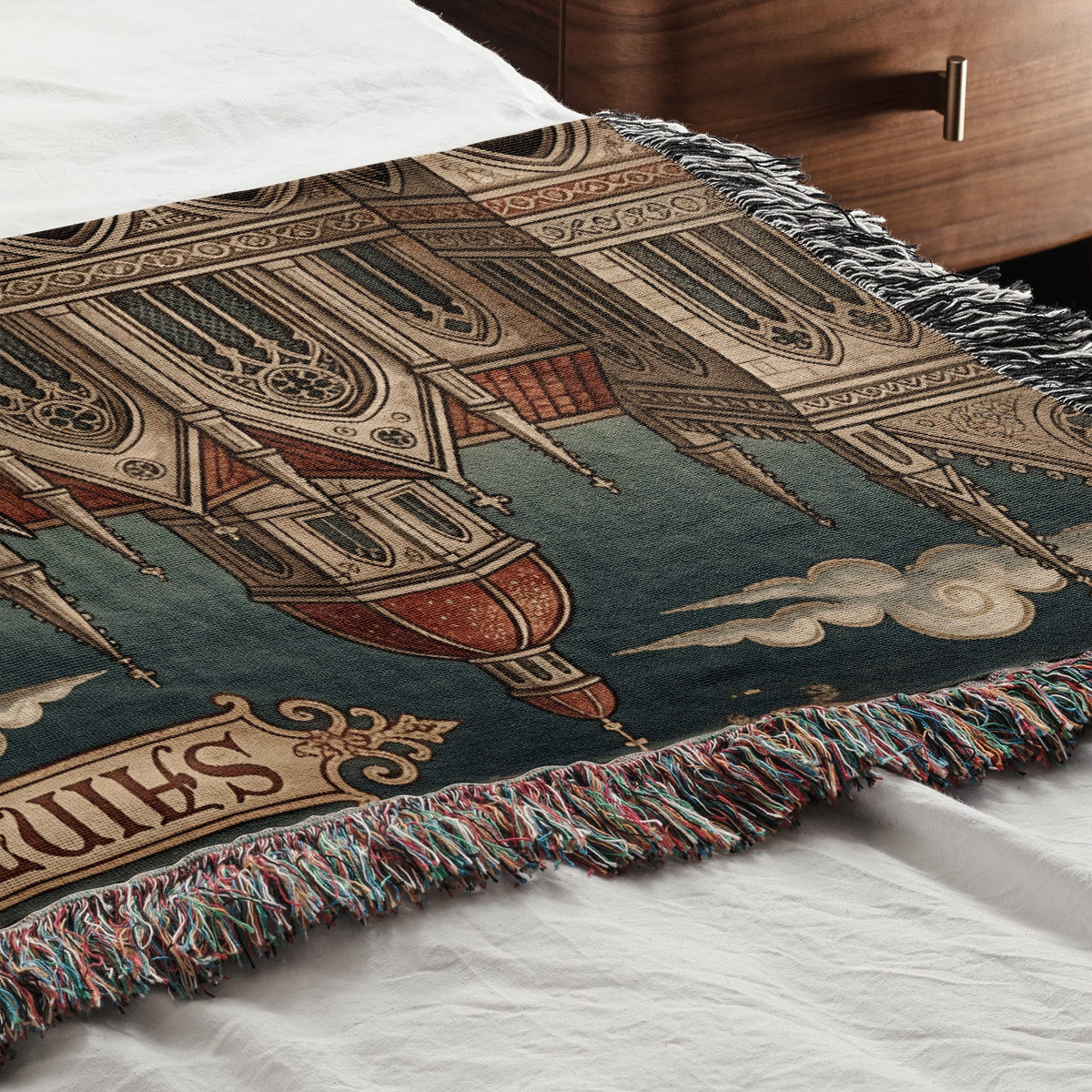 CalmNestStyle Saint George Parchment Scroll jacquard woven blanket