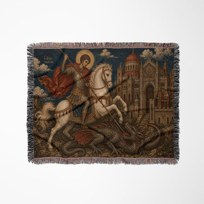 CalmNestStyle Saint George Greek Orthodox Icon jacquard woven blanket