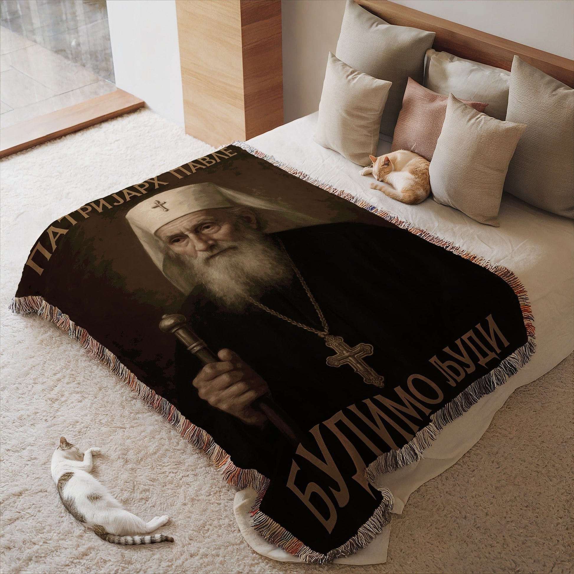 Patriarch Pavle Blanket with Religious Iconography Design