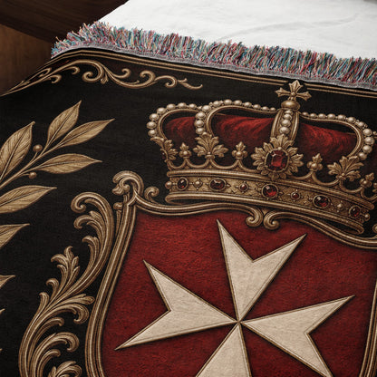 CalmNestStyle Order of Malta Crown and Laurel Black Gold Woven Blanket jacquard woven blanket