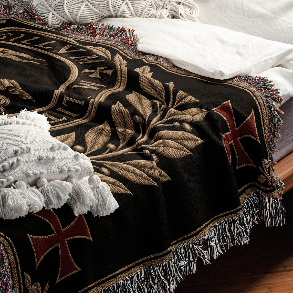 CalmNestStyle Sigillum Militum Xpisti Templar Seal in Gold jacquard woven blanket