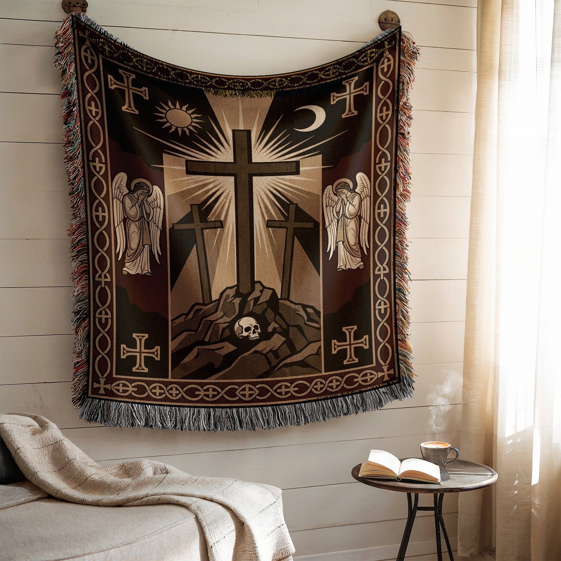 Religious Cross and Angels Tapestry Wall Hanging Decor