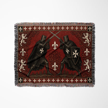 CalmNestStyle Hospitaller Knights Duel Red Fleur de Lis Woven Blanket jacquard woven blanket
