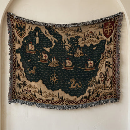 CalmNestStyle Crusader Sea Route Map I Eagle and Jerusalem Shields jacquard woven blanket