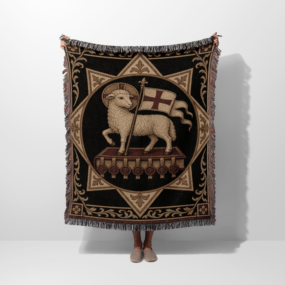 CalmNestStyle Dark Academia Lamb Motif Woven Blanket jacquard woven blanket