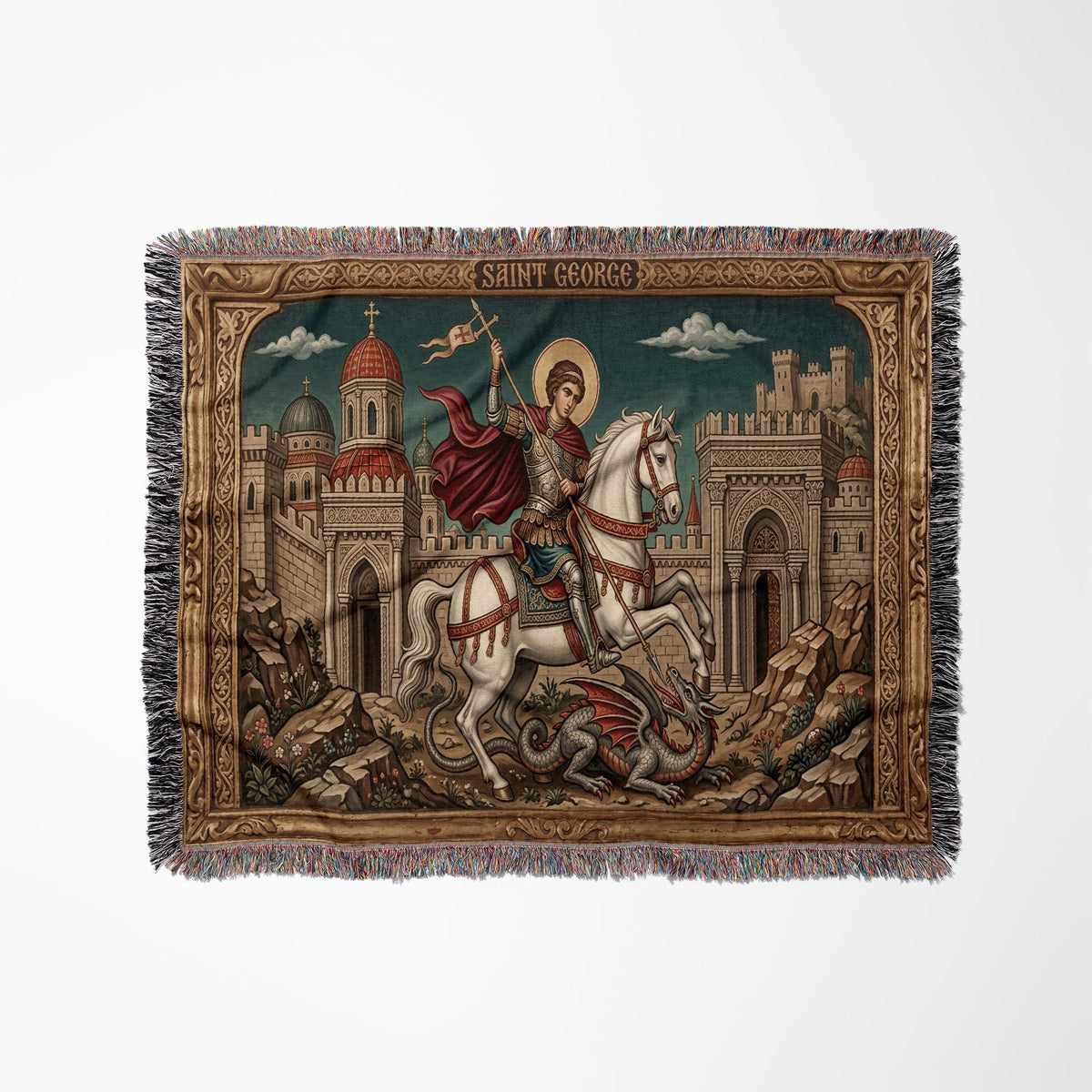 CalmNestStyle Saint George Gilded Icon jacquard woven blanket