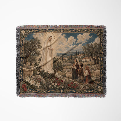 CalmNestStyle Our Lady of Fatima jacquard woven blanket
