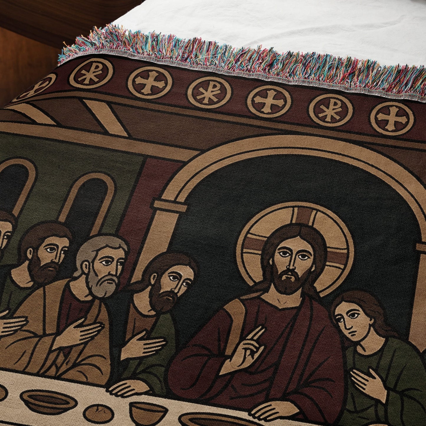 MyDesigns Gold Last Supper Horizontal Tapestry - Byzantine Orthodox Icon jacquard woven blanket